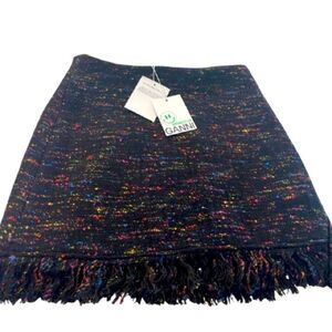 GANNI Colorful Tweed Skirt With Frayed Edging